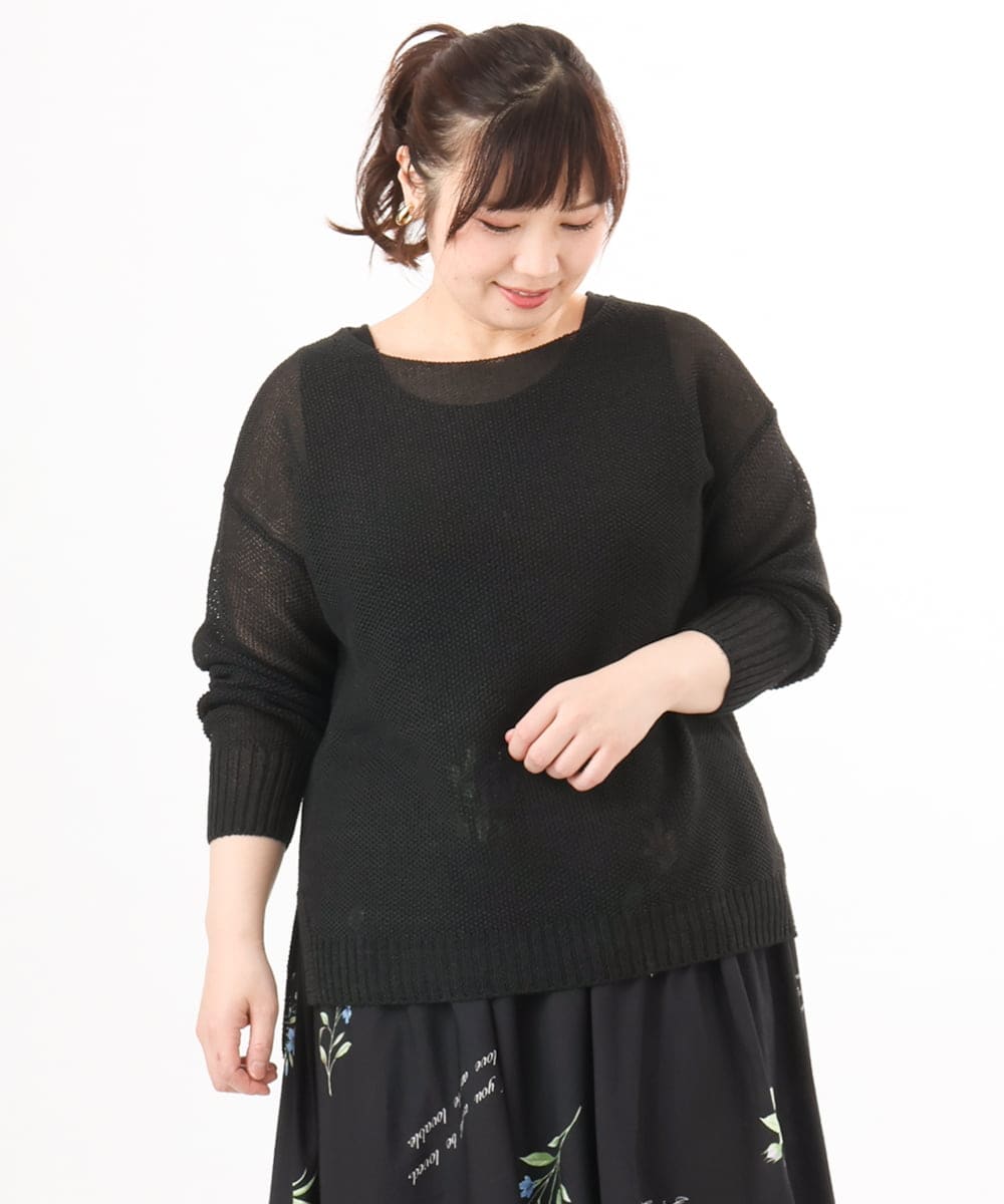 OLFED04079 eur3(エウルキューブ) 【WEB先行販売】【大きいサイズ】テープヤーンプルオーバーニット ブラック