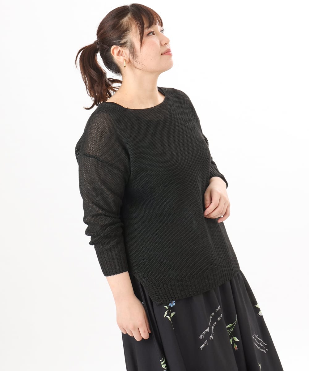 OLFED04079 eur3(エウルキューブ) 【WEB先行販売】【大きいサイズ】テープヤーンプルオーバーニット ブラック