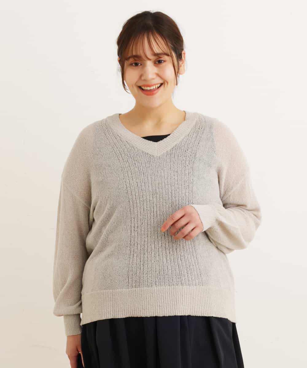 OLFEP03070 eur3(エウルキューブ) 【大きいサイズ/11号サイズあり】深Vネック縦リブニット ベージュ(82)