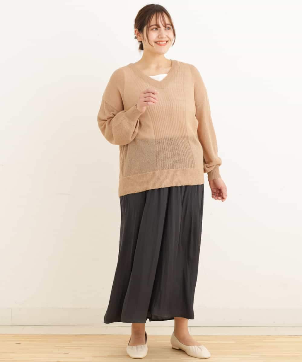 OLFEP03070 eur3(エウルキューブ) 【大きいサイズ/11号サイズあり】深Vネック縦リブニット キャメル(83)