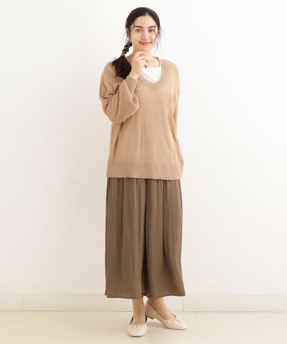 OLFEP03070 eur3(エウルキューブ) 【大きいサイズ/11号サイズあり】深Vネック縦リブニット キャメル(83)