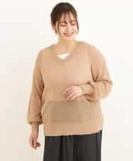 OLFEP03070 eur3(エウルキューブ) 【大きいサイズ/11号サイズあり】深Vネック縦リブニット キャメル(83)
