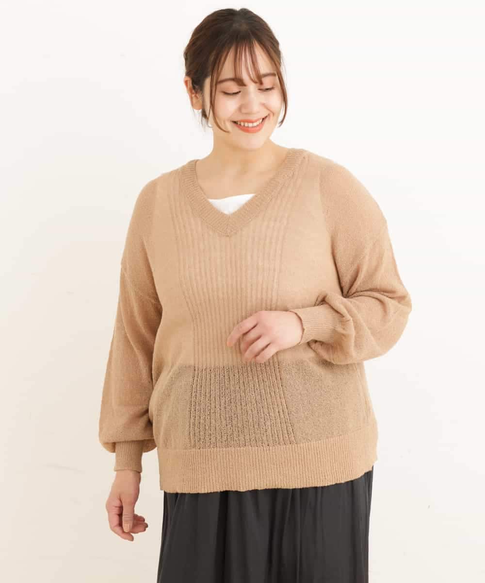 OLFEP03070 eur3(エウルキューブ) 【大きいサイズ/11号サイズあり】深Vネック縦リブニット キャメル(83)