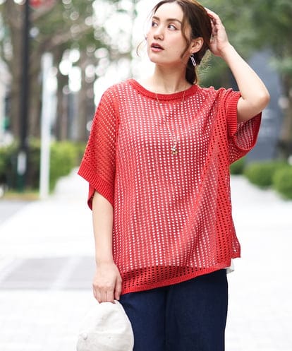 OLFGA08079 eur3 【WEB先行販売】【大きいサイズ/a.v.v×eur3】ラメメッシュニットプルオーバー