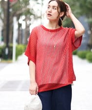 OLFGA08079 eur3(エウルキューブ) 【WEB先行販売】【大きいサイズ/a.v.v×eur3】ラメメッシュニットプルオーバー オレンジ(15)