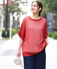 OLFGA08079 eur3(エウルキューブ) 【WEB先行販売】【大きいサイズ/a.v.v×eur3】ラメメッシュニットプルオーバー オレンジ(15)