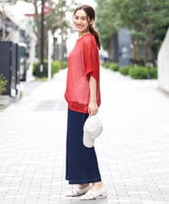 OLFGA08079 eur3(エウルキューブ) 【WEB先行販売】【大きいサイズ/a.v.v×eur3】ラメメッシュニットプルオーバー オレンジ(15)