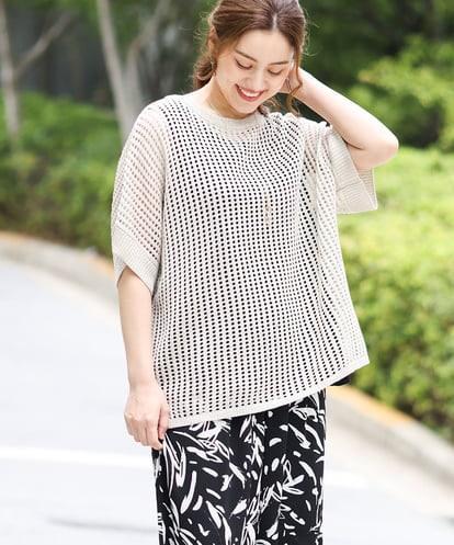 OLFGA08079 eur3 【WEB先行販売】【大きいサイズ/a.v.v×eur3】ラメメッシュニットプルオーバー