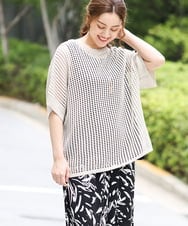 OLFGA08079 eur3(エウルキューブ) 【WEB先行販売】【大きいサイズ/a.v.v×eur3】ラメメッシュニットプルオーバー ベージュ(82)
