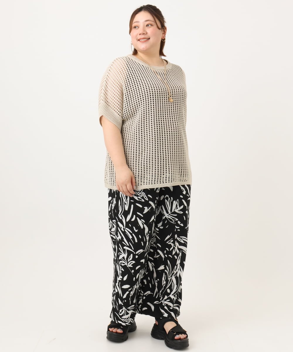 OLFGA08079 eur3(エウルキューブ) 【WEB先行販売】【大きいサイズ/a.v.v×eur3】ラメメッシュニットプルオーバー ベージュ(82)