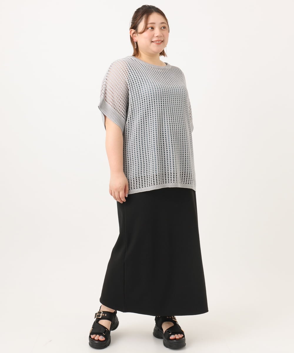 OLFGA08079 eur3(エウルキューブ) 【WEB先行販売】【大きいサイズ/a.v.v×eur3】ラメメッシュニットプルオーバー グレー(92)
