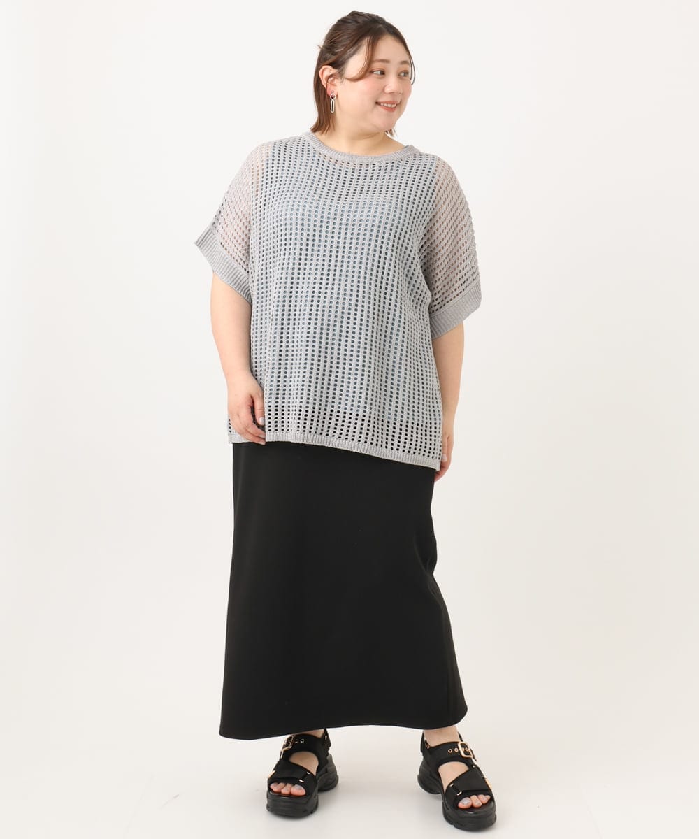 OLFGA08079 eur3(エウルキューブ) 【WEB先行販売】【大きいサイズ/a.v.v×eur3】ラメメッシュニットプルオーバー グレー(92)