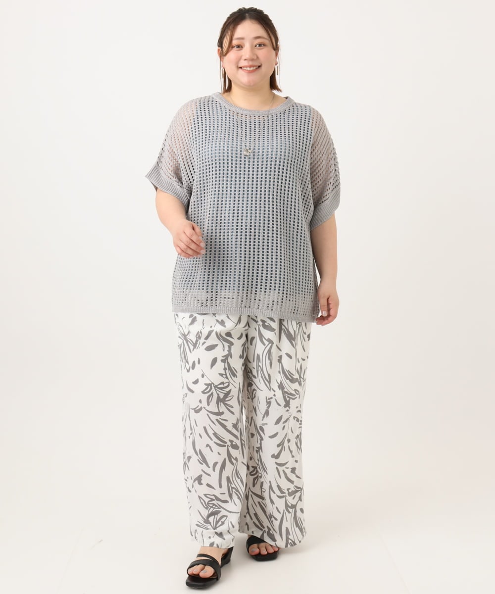 OLFGA08079 eur3(エウルキューブ) 【WEB先行販売】【大きいサイズ/a.v.v×eur3】ラメメッシュニットプルオーバー グレー(92)