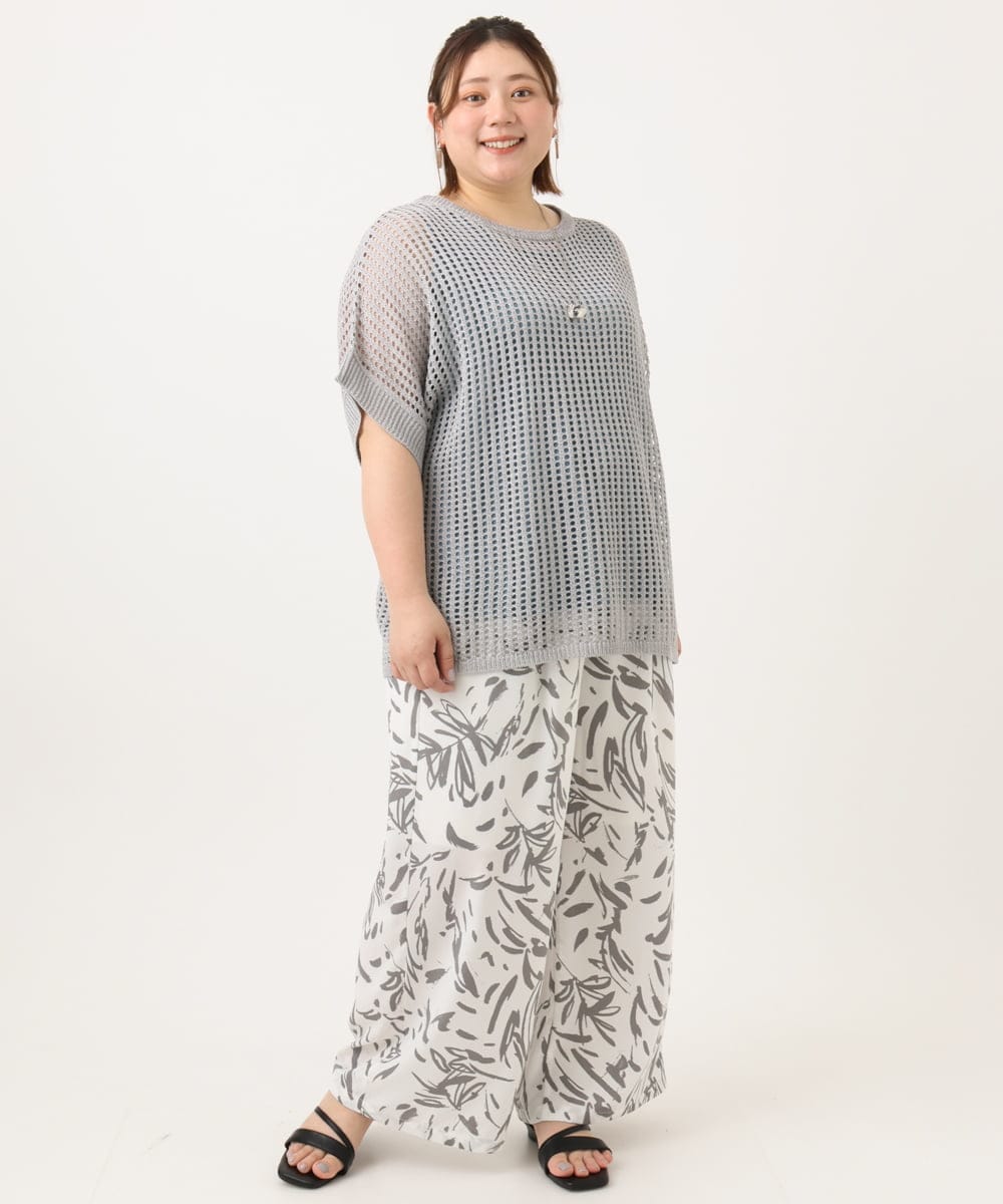 OLFGA08079 eur3(エウルキューブ) 【WEB先行販売】【大きいサイズ/a.v.v×eur3】ラメメッシュニットプルオーバー グレー(92)