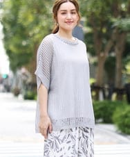OLFGA08079 eur3(エウルキューブ) 【WEB先行販売】【大きいサイズ/a.v.v×eur3】ラメメッシュニットプルオーバー グレー(92)