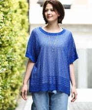 OLFGD25079 eur3(エウルキューブ) 【WEB先行販売】【大きいサイズ/a.v.v×eur3】メッシュラメニット ブルー