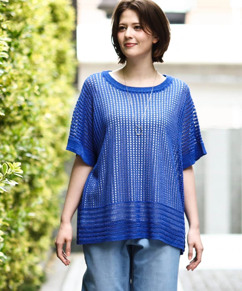OLFGD25079 eur3(エウルキューブ) 【WEB先行販売】【大きいサイズ/a.v.v×eur3】メッシュラメニット ブルー