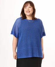 OLFGD25079 eur3(エウルキューブ) 【WEB先行販売】【大きいサイズ/a.v.v×eur3】メッシュラメニット ブルー