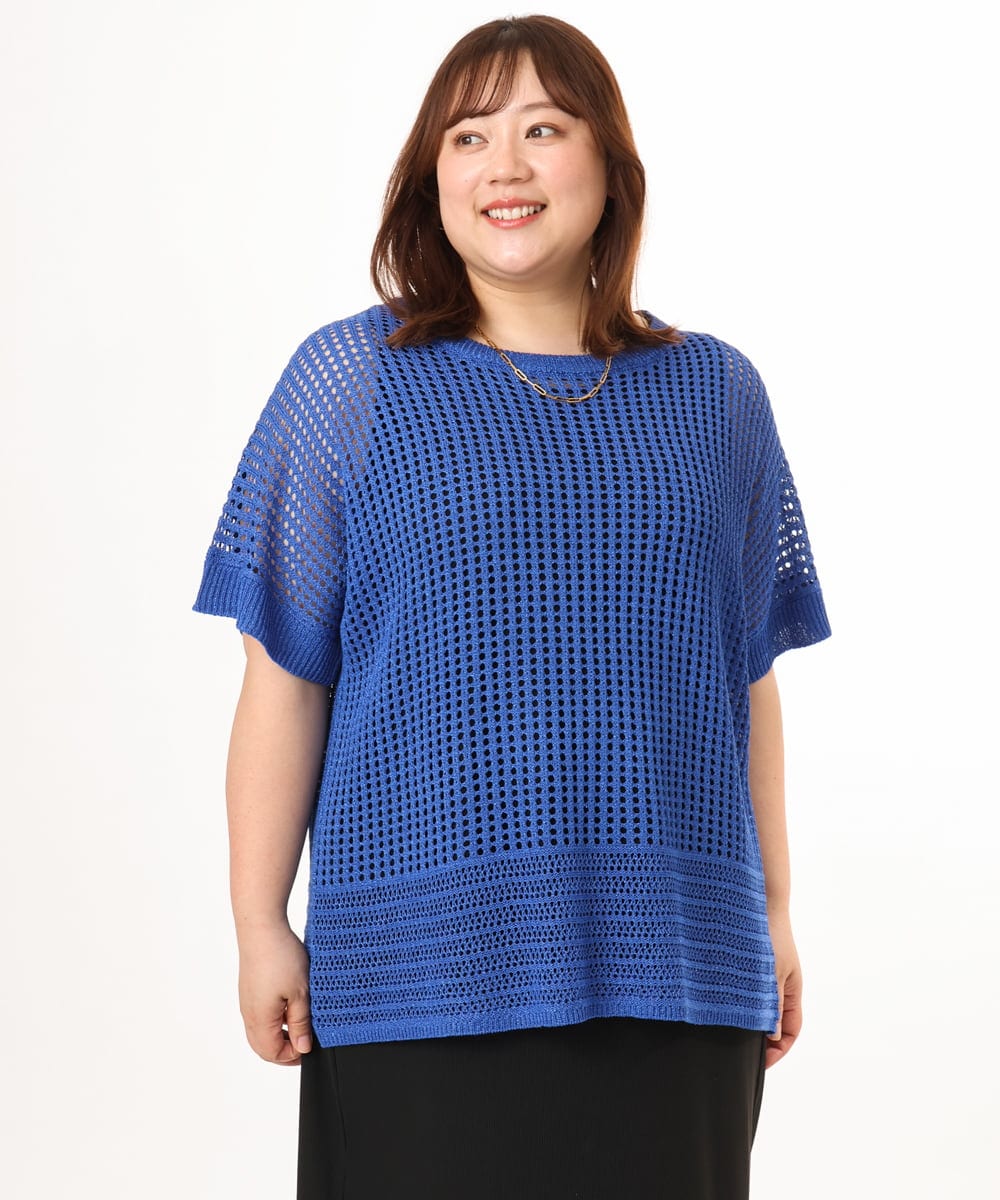 OLFGD25079 eur3(エウルキューブ) 【WEB先行販売】【大きいサイズ/a.v.v×eur3】メッシュラメニット ブルー
