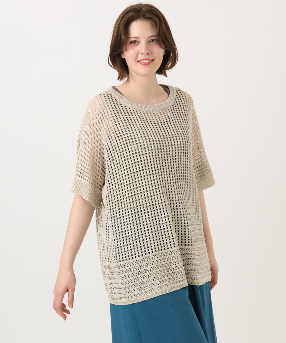 OLFGD25079 eur3(エウルキューブ) 【WEB先行販売】【大きいサイズ/a.v.v×eur3】メッシュラメニット ベージュ