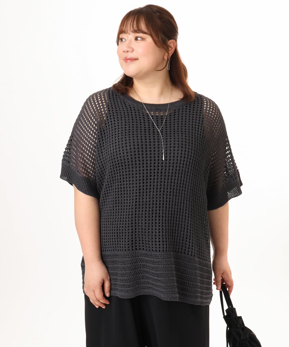 OLFGD25079 eur3(エウルキューブ) 【WEB先行販売】【大きいサイズ/a.v.v×eur3】メッシュラメニット ダークグレー