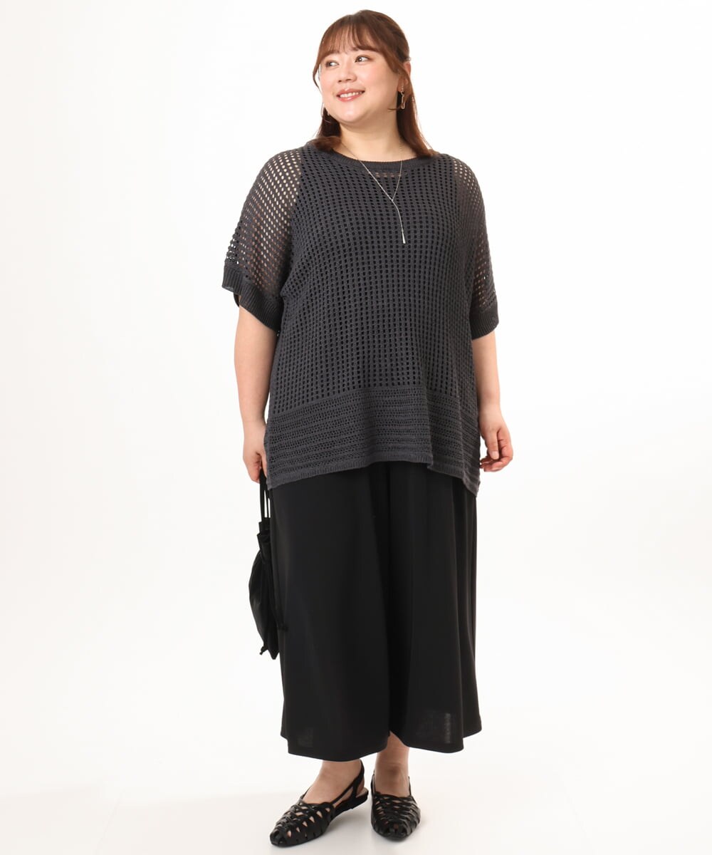 OLFGD25079 eur3(エウルキューブ) 【WEB先行販売】【大きいサイズ/a.v.v×eur3】メッシュラメニット ダークグレー