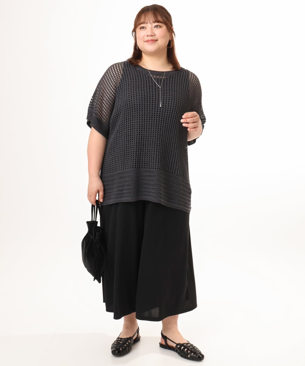 OLFGD25079 eur3(エウルキューブ) 【WEB先行販売】【大きいサイズ/a.v.v×eur3】メッシュラメニット ダークグレー