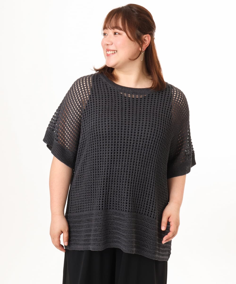 OLFGD25079 eur3(エウルキューブ) 【WEB先行販売】【大きいサイズ/a.v.v×eur3】メッシュラメニット ダークグレー