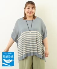 OLFGP07070 eur3(エウルキューブ) 【大きいサイズ】ボーダー薄手ポンチョ ライトブルー(50)