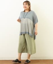 OLFGP07070 eur3(エウルキューブ) 【大きいサイズ】ボーダー薄手ポンチョ ライトブルー(50)