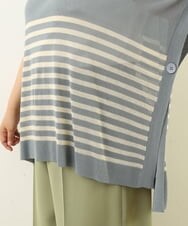 OLFGP07070 eur3(エウルキューブ) 【大きいサイズ】ボーダー薄手ポンチョ ライトブルー(50)