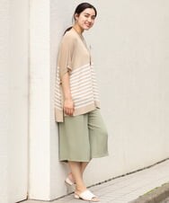 OLFGP07070 eur3(エウルキューブ) 【大きいサイズ】ボーダー薄手ポンチョ ベージュ(82)