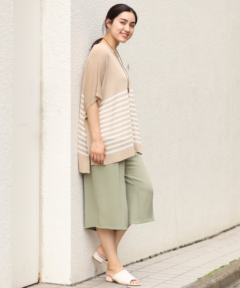 OLFGP07070 eur3(エウルキューブ) 【大きいサイズ】ボーダー薄手ポンチョ ベージュ(82)