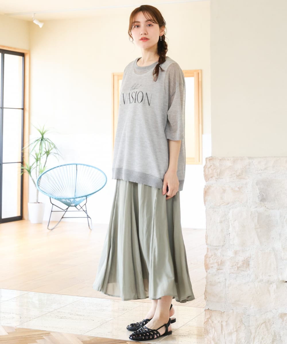 OLFHD07069 eur3(エウルキューブ) 【WEB先行販売】【大きいサイズ/a.v.v×eur3】シア―ロゴプリントニット グレー