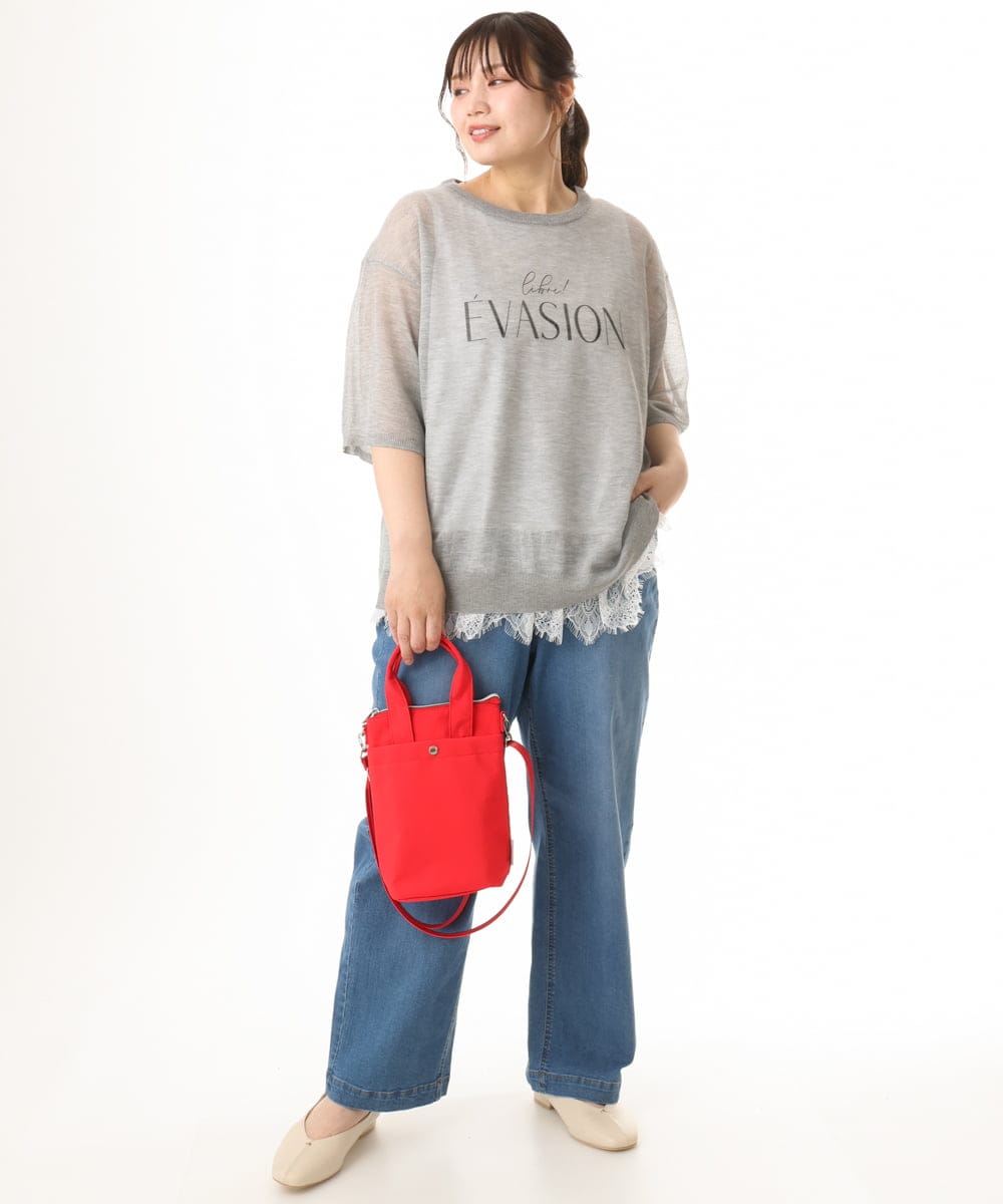OLFHD07069 eur3(エウルキューブ) 【WEB先行販売】【大きいサイズ/a.v.v×eur3】シア―ロゴプリントニット グレー