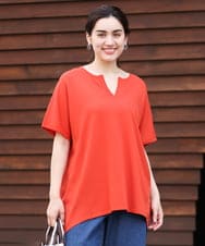 OLFHS09060 eur3(エウルキューブ) 【大きいサイズ/a.v.v×eur3】キーネックサマーニット オレンジ(15)