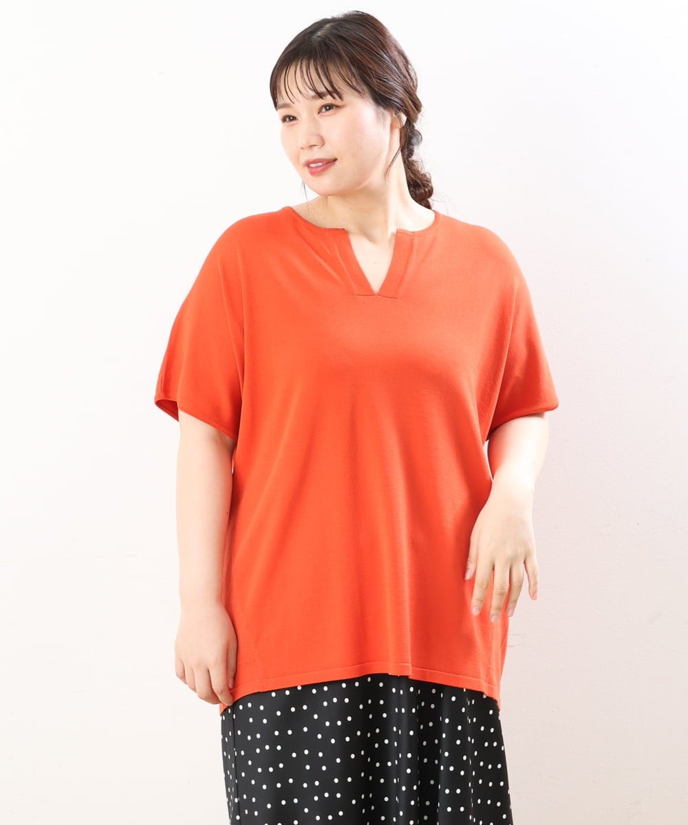 OLFHS09060 eur3(エウルキューブ) 【大きいサイズ/a.v.v×eur3】キーネックサマーニット オレンジ(15)