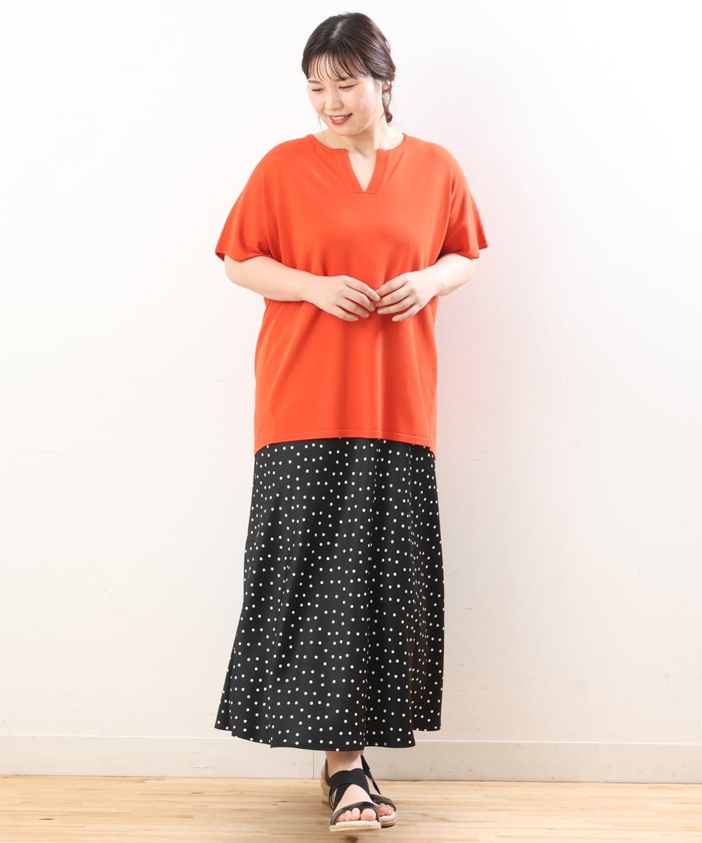 OLFHS09060 eur3(エウルキューブ) 【大きいサイズ/a.v.v×eur3】キーネックサマーニット オレンジ(15)