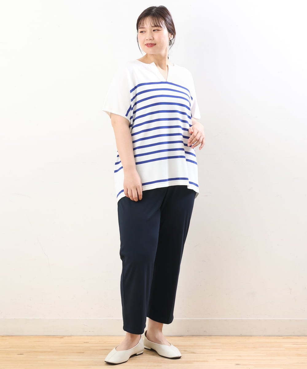 OLFHS09060 eur3(エウルキューブ) 【大きいサイズ/a.v.v×eur3】キーネックサマーニット ブルー(55)