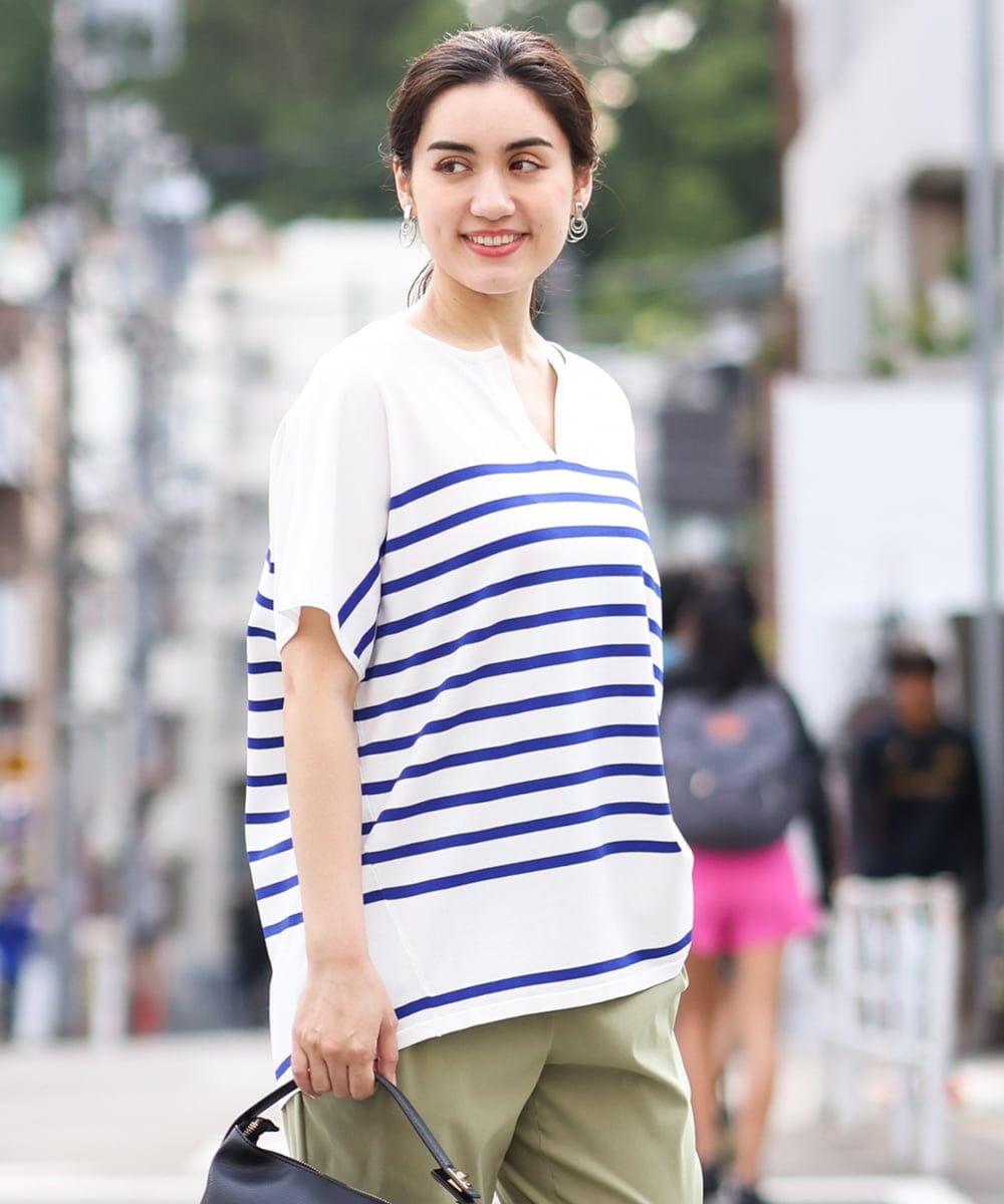 OLFHS09060 eur3(エウルキューブ) 【大きいサイズ/a.v.v×eur3】キーネックサマーニット ブルー(55)