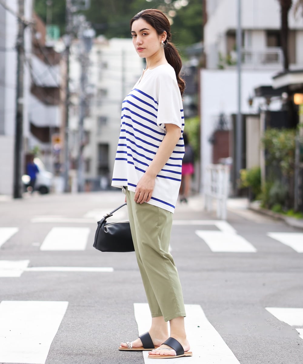 OLFHS09060 eur3(エウルキューブ) 【大きいサイズ/a.v.v×eur3】キーネックサマーニット ブルー(55)