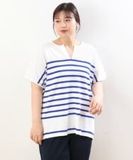 OLFHS09060 eur3(エウルキューブ) 【大きいサイズ/a.v.v×eur3】キーネックサマーニット ブルー(55)