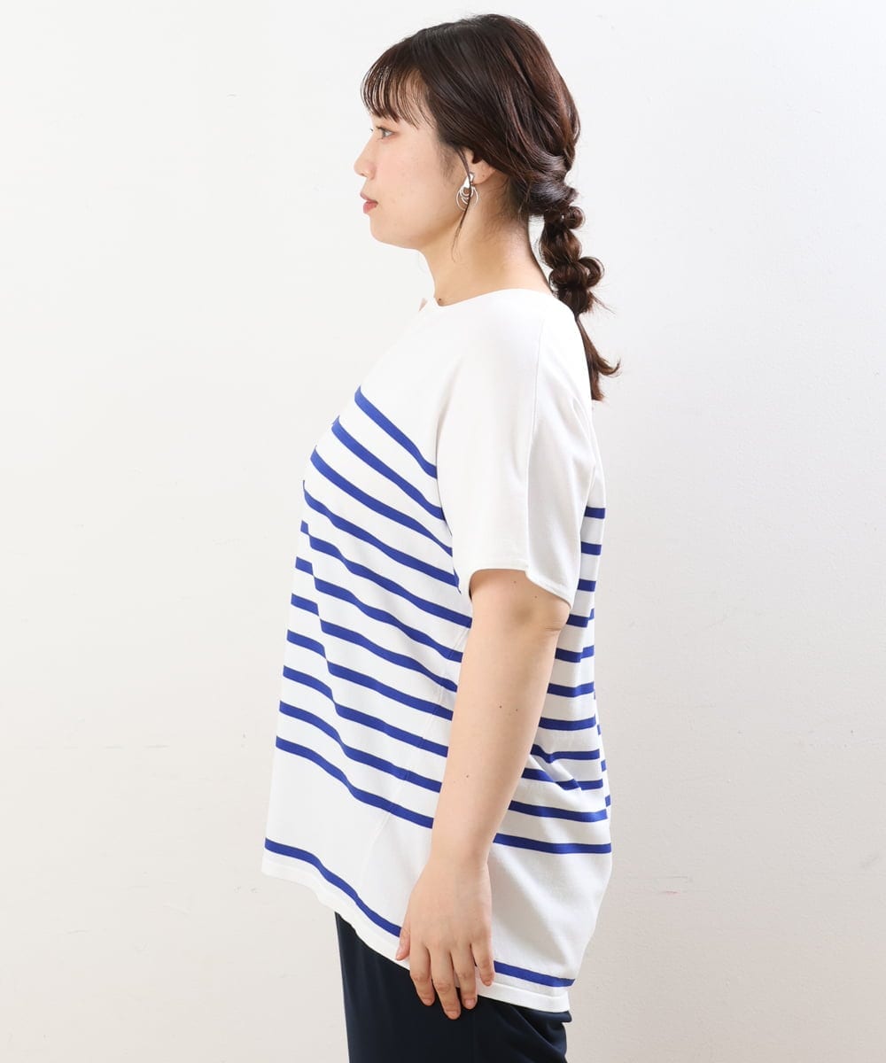 OLFHS09060 eur3(エウルキューブ) 【大きいサイズ/a.v.v×eur3】キーネックサマーニット ブルー(55)