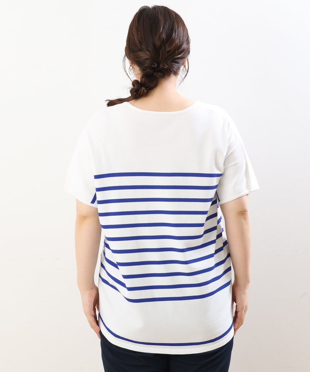 OLFHS09060 eur3(エウルキューブ) 【大きいサイズ/a.v.v×eur3】キーネックサマーニット ブルー(55)