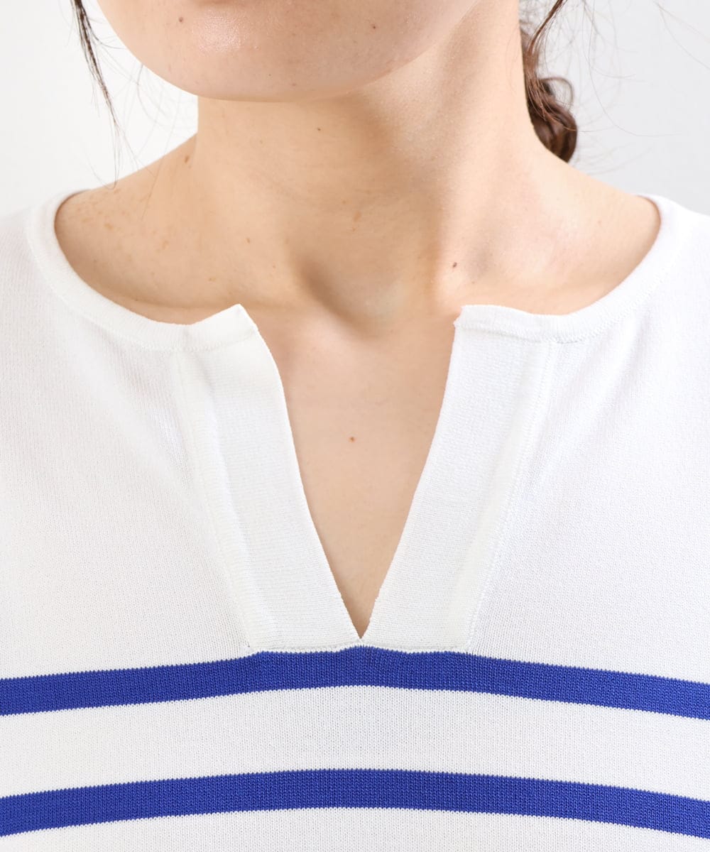 OLFHS09060 eur3(エウルキューブ) 【大きいサイズ/a.v.v×eur3】キーネックサマーニット ブルー(55)