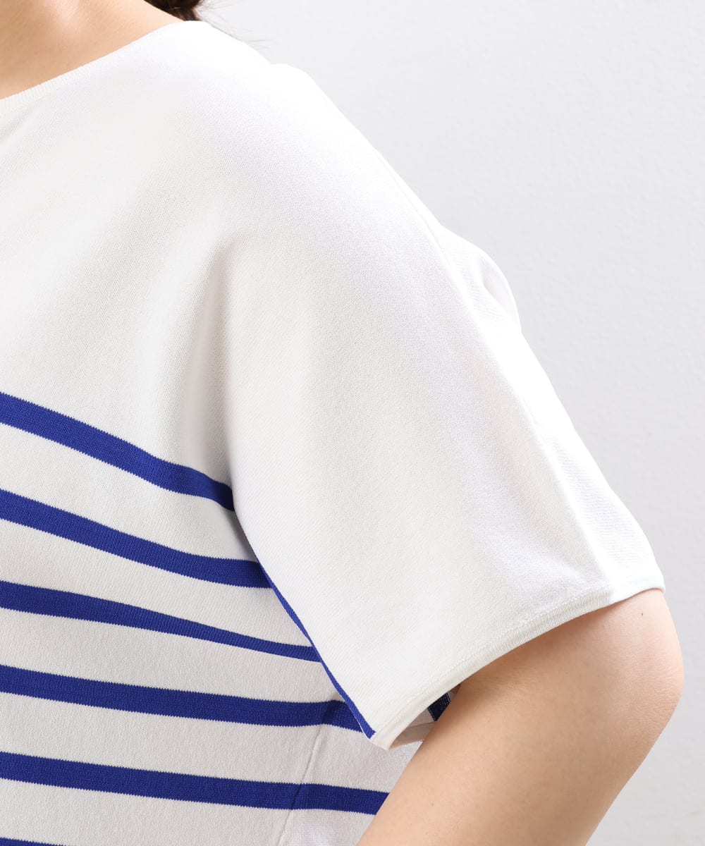 OLFHS09060 eur3(エウルキューブ) 【大きいサイズ/a.v.v×eur3】キーネックサマーニット ブルー(55)