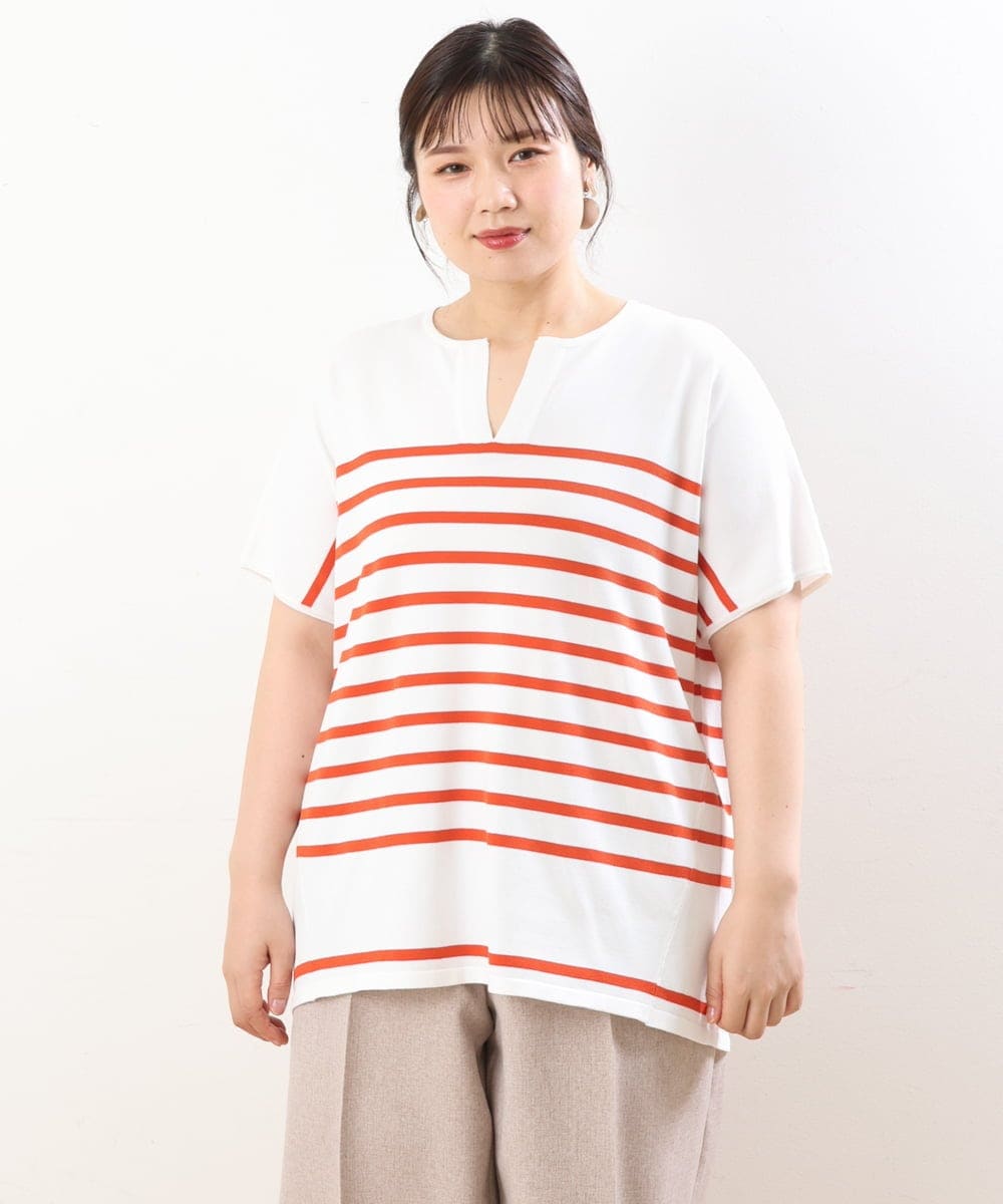 OLFHS09060 eur3(エウルキューブ) 【大きいサイズ/a.v.v×eur3】キーネックサマーニット アイボリー(80)