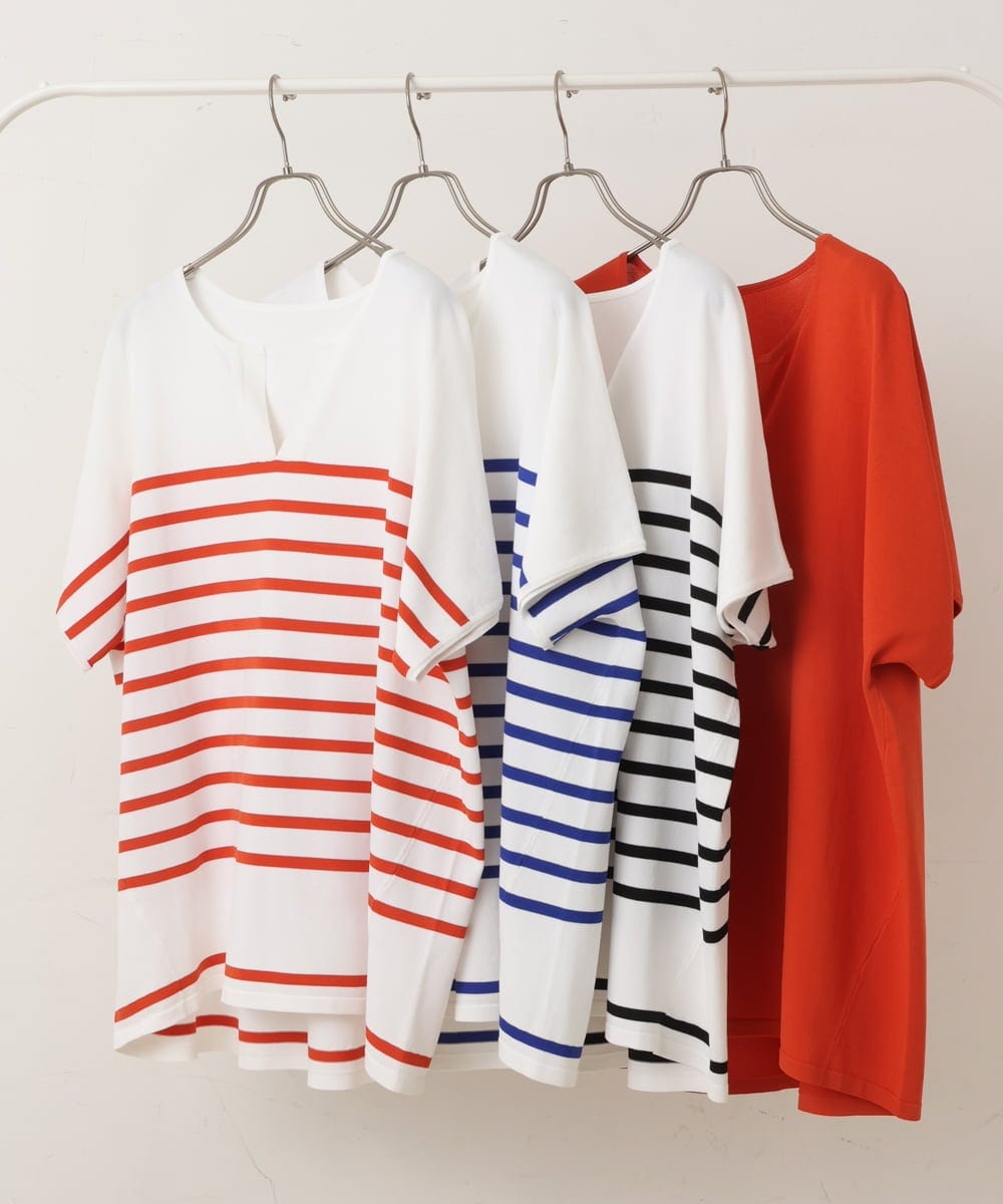 OLFHS09060 eur3(エウルキューブ) 【大きいサイズ/a.v.v×eur3】キーネックサマーニット ホワイト(90)