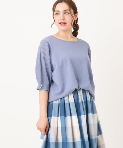 OLFIA04079 eur3 【WEB先行販売】【大きいサイズ/a.v.v×eur3】プリーツスリーブサマーニット