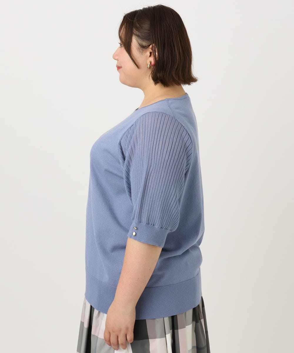 OLFIA04079 eur3(エウルキューブ) 【大きいサイズ/a.v.v×eur3】プリーツスリーブサマーニット ライトブルー(50)